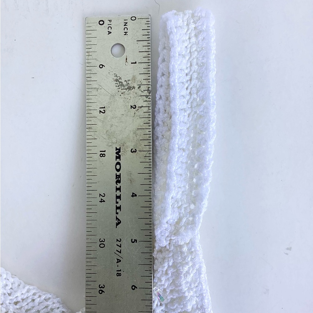 Crop Top Hand Crafted Crochet Halter White Ribbed Tank Boho Ruffle Crystals - Picture 6 of 16